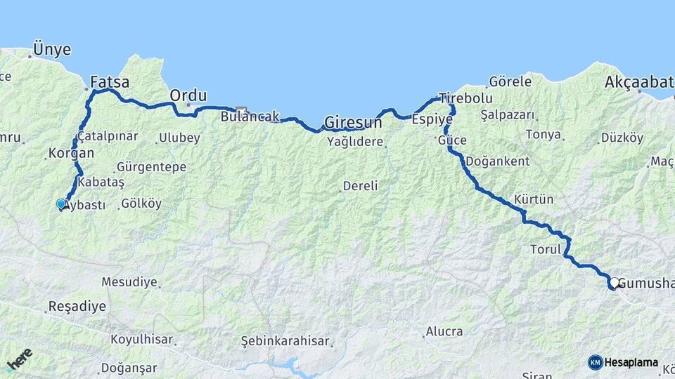 Aybastı Gümüşhane Arası Kaç Km - Yol Tarifi