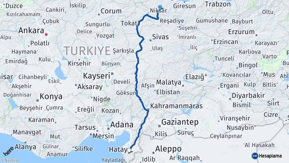 Ordu Aybastı Hatay Arası Kaç Km - Yol Haritası