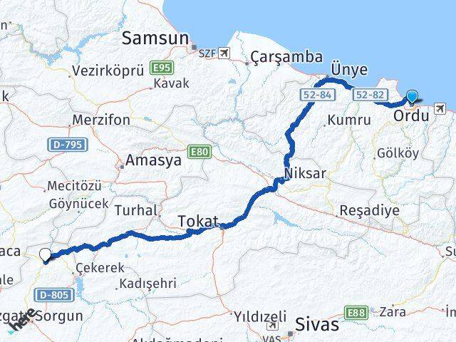 Ordu Aydıncık Yozgat Arası Kaç Km - Yol Haritası