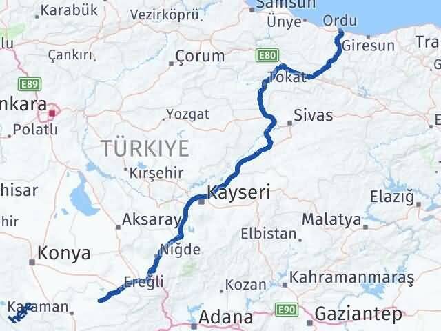 Ordu Ayrancı Karaman Arası Kaç Km - Yol Haritası