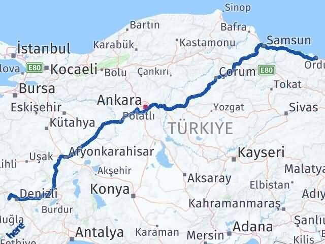 Ordu Babadağ Denizli Arası Kaç Km - Yol Haritası