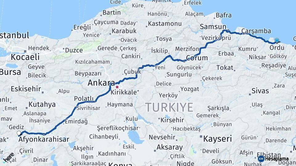 Ordu Banaz Uşak Arası Kaç Km - Yol Haritası