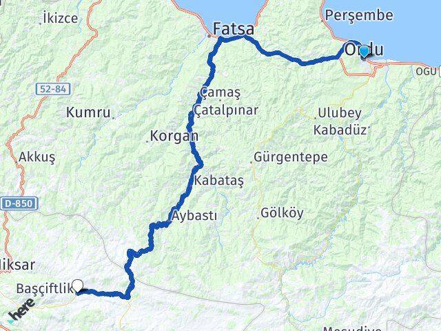 Ordu Başçiftlik Tokat Arası Kaç Km - Yol Haritası