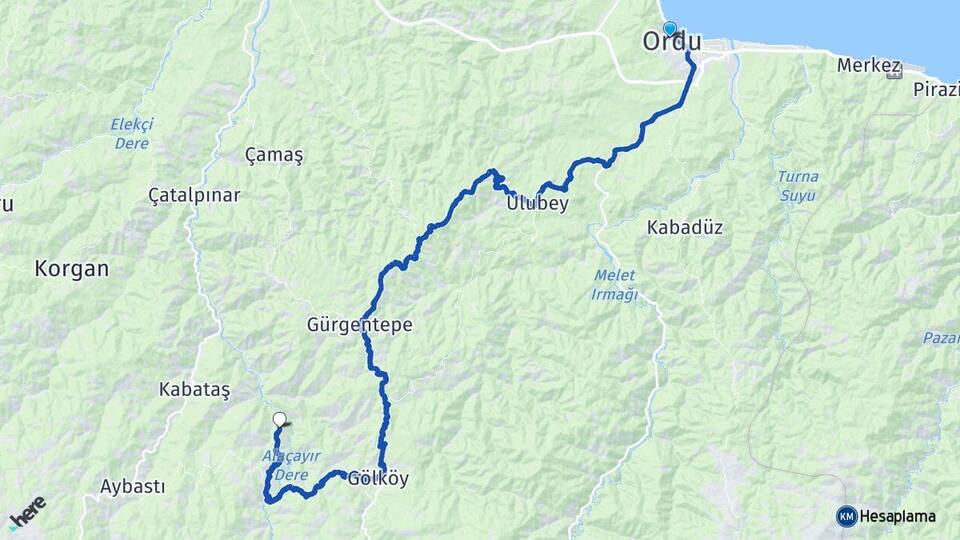 Ordu Bayıralan Gölköy Arası Kaç Km - Yol Haritası