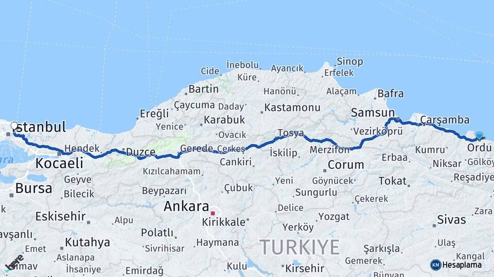 Ordu Beykoz İstanbul Arası Kaç Km - Yol Haritası