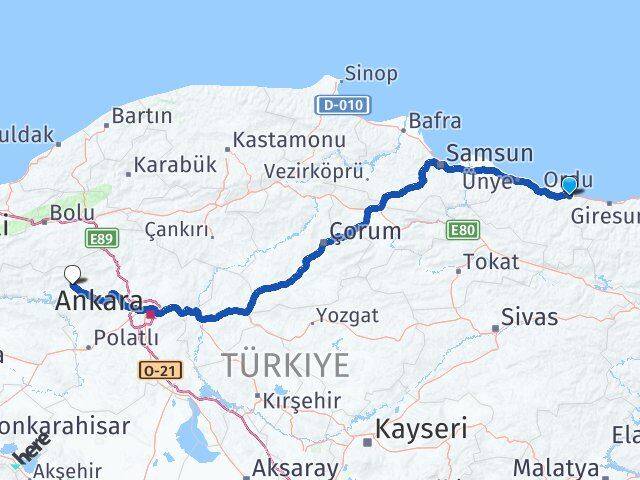 Ordu Beypazarı Ankara Arası Kaç Km - Yol Haritası