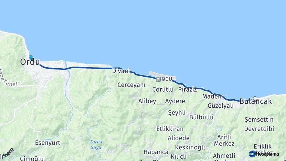 Ordu Bulancak Giresun Arası Kaç Km - Yol Haritası