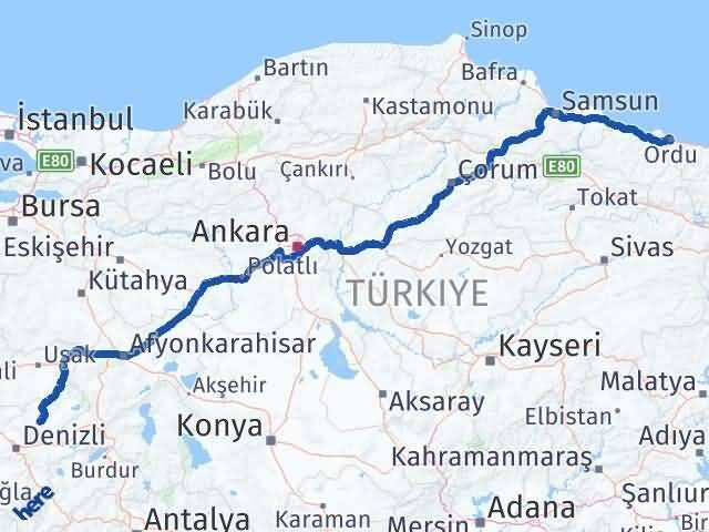 Ordu Çal Denizli Arası Kaç Km - Yol Haritası