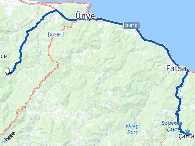 Ordu Çamaş Çaybaşı Arası Kaç Km - Yol Haritası