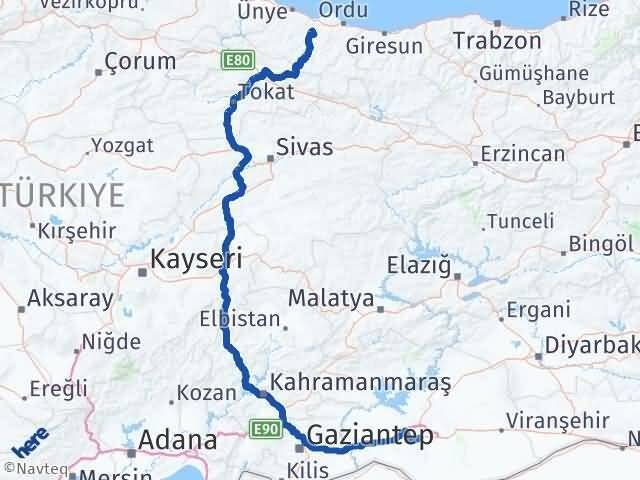 Ordu Çamaş Şanlıurfa Arası Kaç Km - Yol Haritası