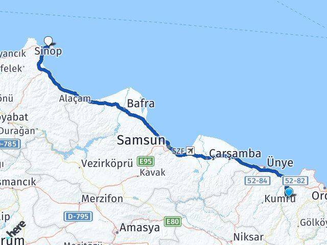 Ordu Çamaş Sinop Arası Kaç Km - Yol Haritası
