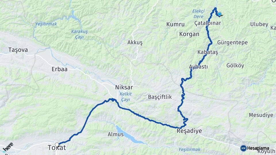 Ordu Çamaş Tokat Arası Kaç Km - Yol Haritası