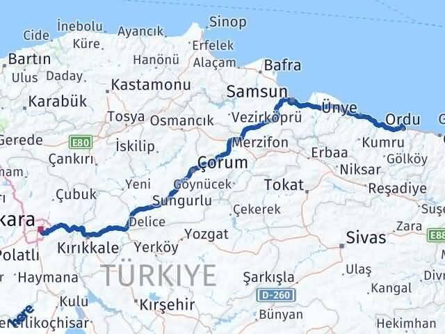 Ordu Çankaya Ankara Arası Kaç Km - Yol Haritası