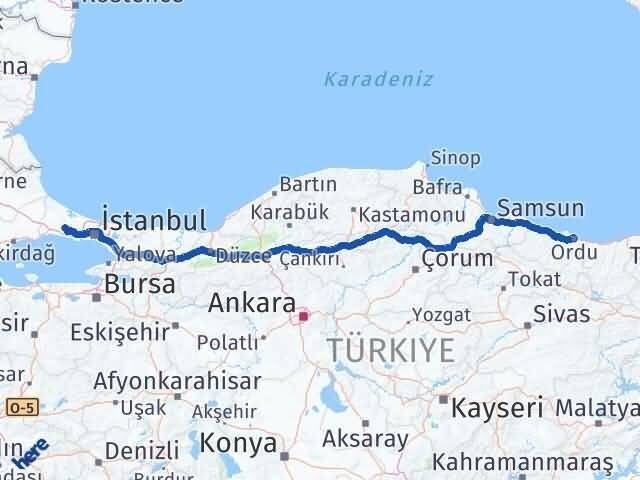 Ordu Çatalca İstanbul Arası Kaç Km - Yol Haritası