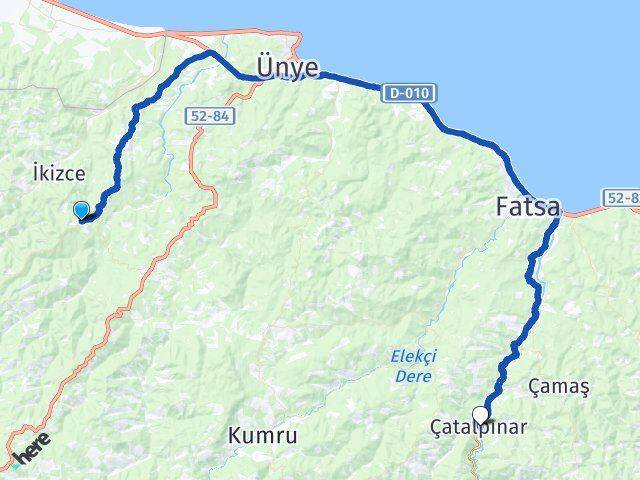 Ordu Çaybaşı Çatalpınar Arası Kaç Km - Yol Haritası