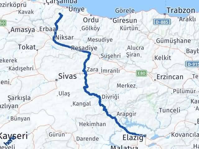Ordu Çaybaşı Elazığ Arası Kaç Km - Yol Haritası