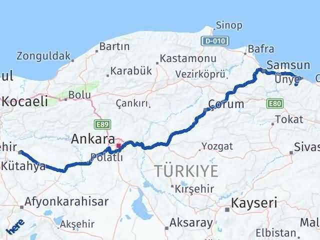 Ordu Çaybaşı Eskişehir Arası Kaç Km - Yol Haritası
