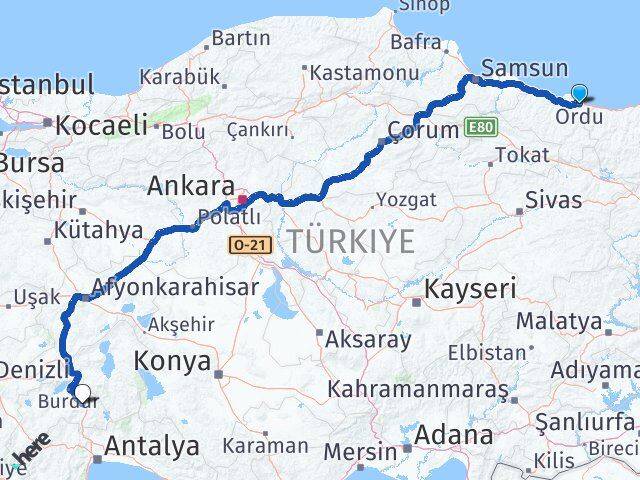 Ordu Çeltikçi Burdur Arası Kaç Km - Yol Haritası
