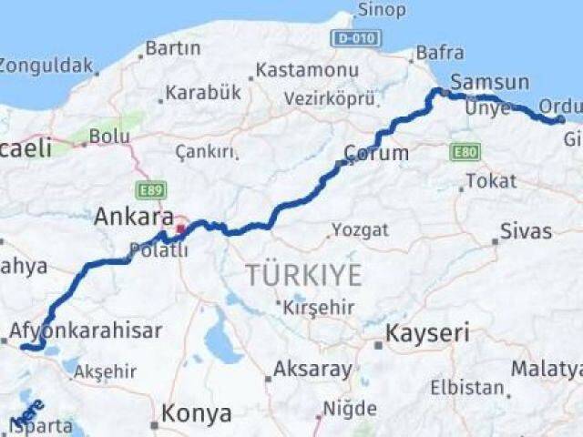 Ordu Çobanlar Afyonkarahisar Arası Kaç Km - Yol Haritası