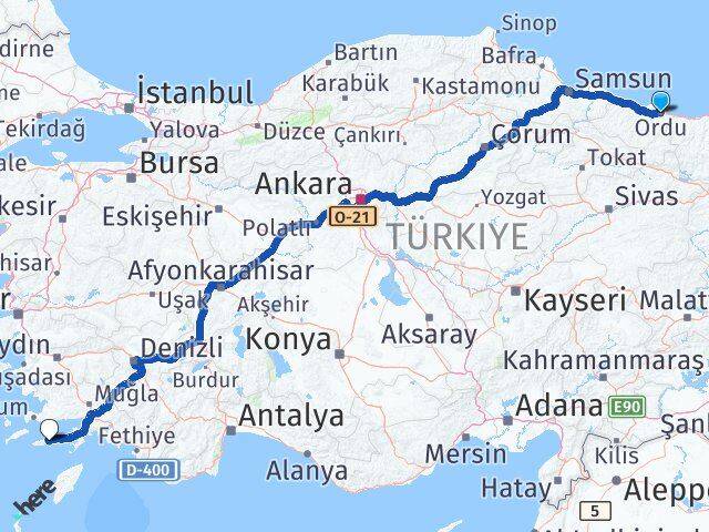 Ordu Datça Muğla Arası Kaç Km - Yol Haritası