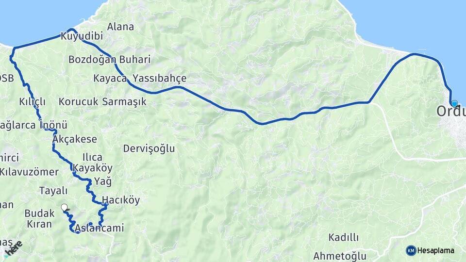 Ordu Dereyurt Fatsa Arası Kaç Km - Yol Haritası