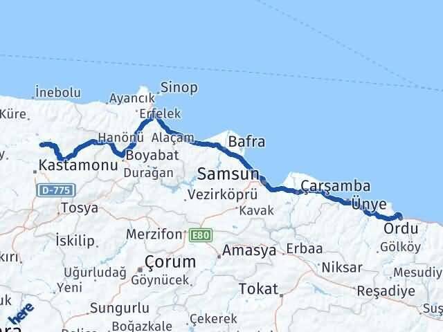 Ordu Devrekani Kastamonu Arası Kaç Km - Yol Haritası