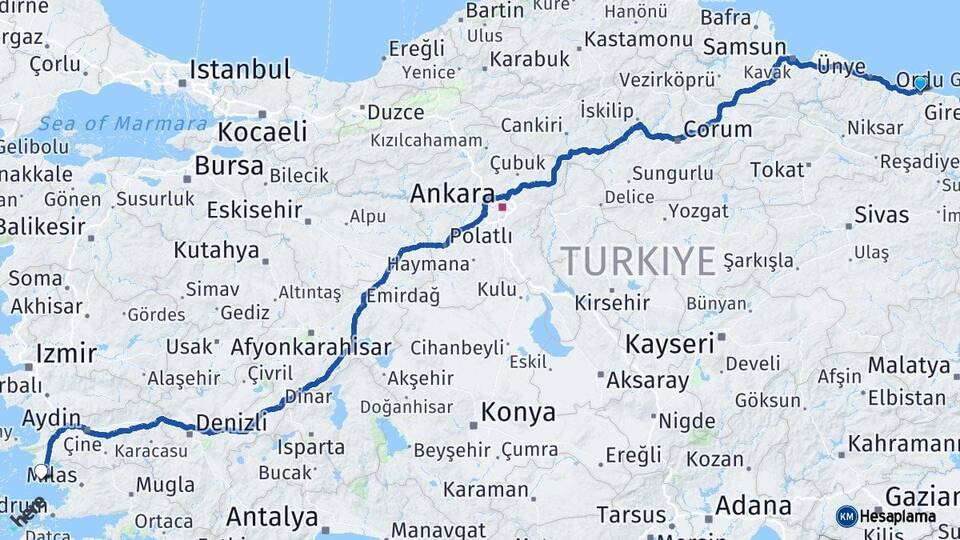 Ordu Didim Aydın Arası Kaç Km - Yol Haritası