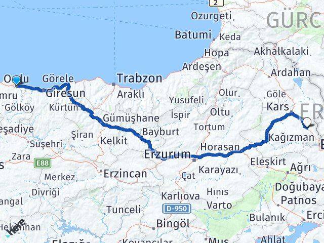 Ordu Digor Kars Arası Kaç Km - Yol Haritası