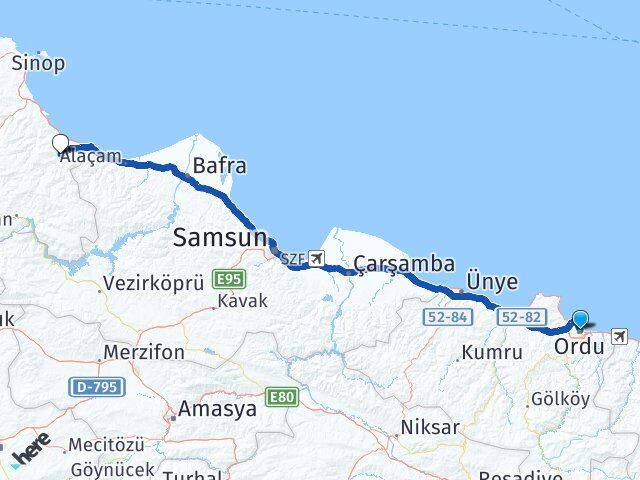 Ordu Dikmen Sinop Arası Kaç Km - Yol Haritası