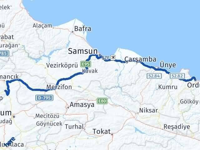 Ordu Dodurga Çorum Arası Kaç Km - Yol Haritası