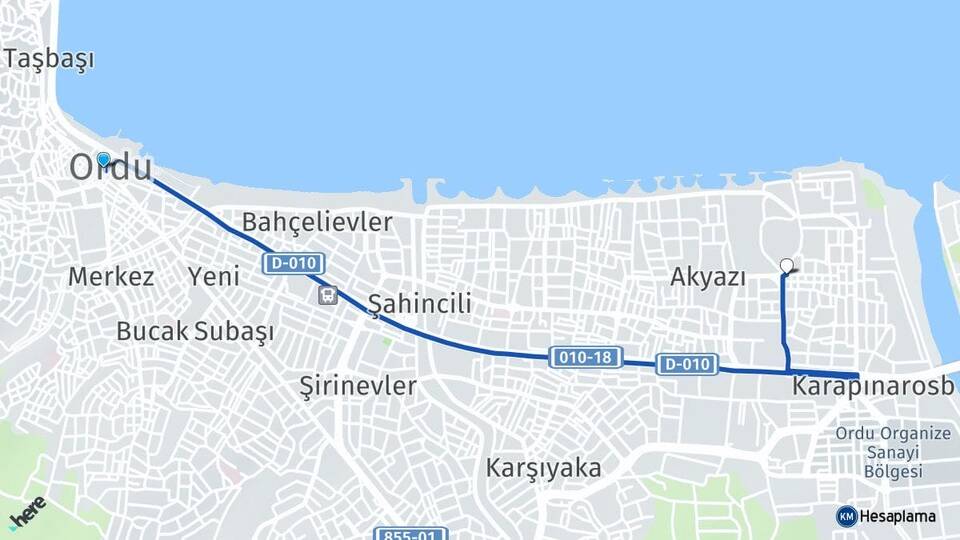 Ordu Durugöl Altınordu Arası Kaç Km - Yol Haritası
