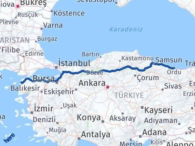 Ordu Eceabat Çanakkale Arası Kaç Km - Yol Haritası