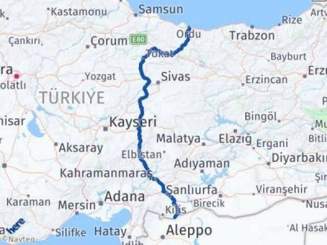 Ordu Elbeyli Kilis Arası Kaç Km - Yol Haritası