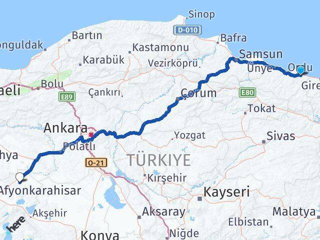 Ordu Emirdağ Afyonkarahisar Arası Kaç Km - Yol Haritası