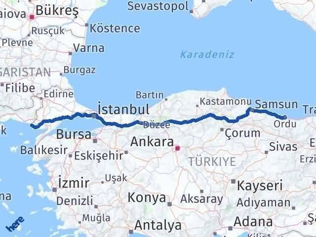 Ordu Enez Edirne Arası Kaç Km - Yol Haritası