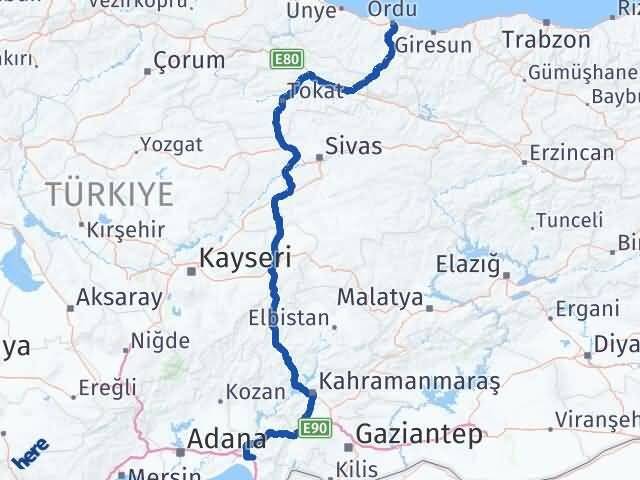 Ordu Erzin Hatay Arası Kaç Km - Yol Haritası