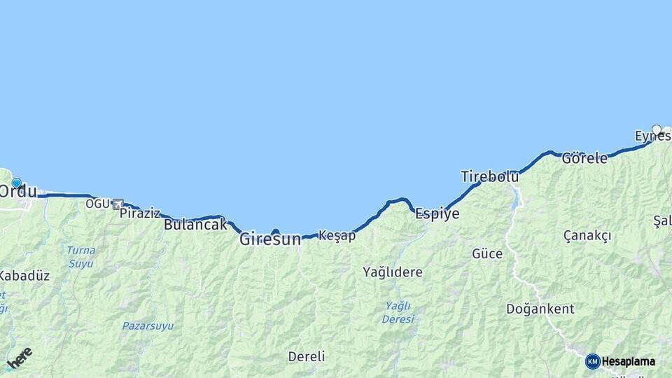 Ordu Eynesil Arası Kaç Km - Yol Tarifi