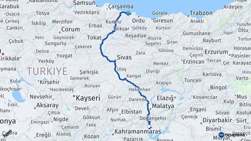 Ordu Fatsa Adıyaman Arası Kaç Km - Yol Haritası