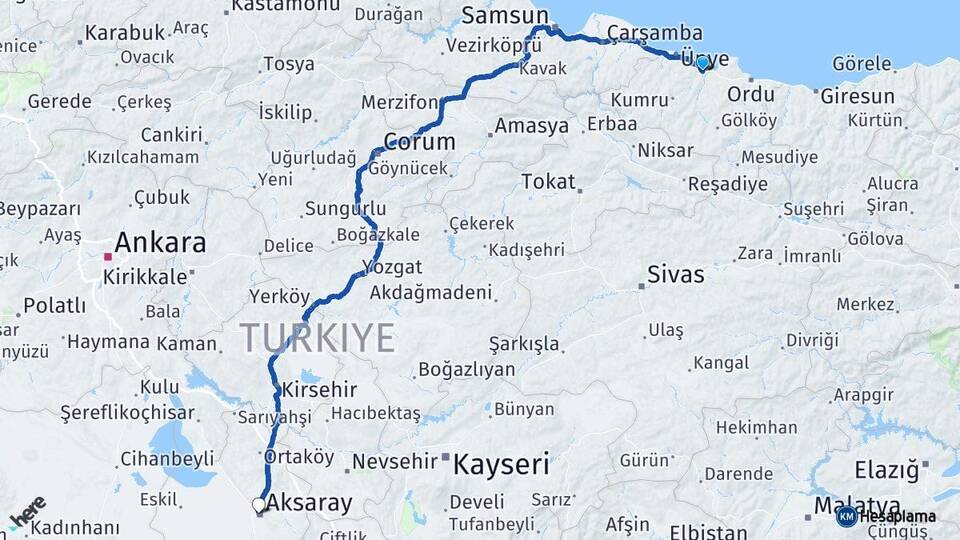 Ordu Fatsa Aksaray Arası Kaç Km - Yol Haritası
