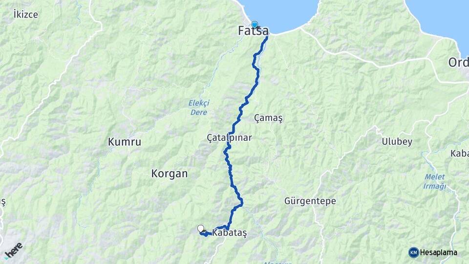 Ordu Fatsa Alankent Kabataş Arası Kaç Km - Yol Haritası