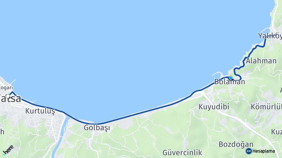 Ordu Fatsa Bolaman Fatsa Arası Kaç Km - Yol Haritası