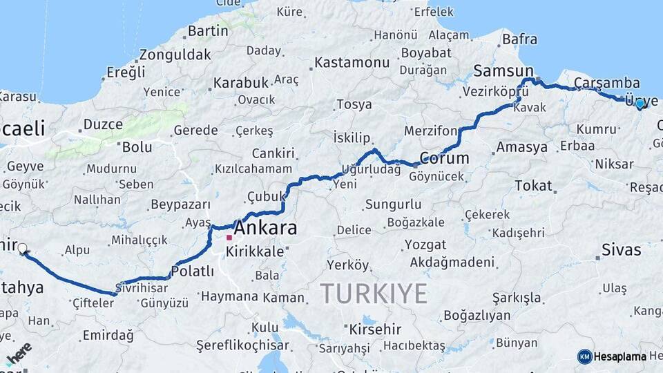 Ordu Fatsa Eskişehir Arası Kaç Km - Yol Haritası