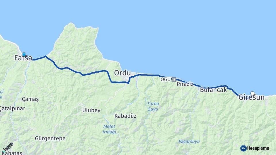 Ordu Fatsa Giresun Arası Kaç Km - Yol Haritası