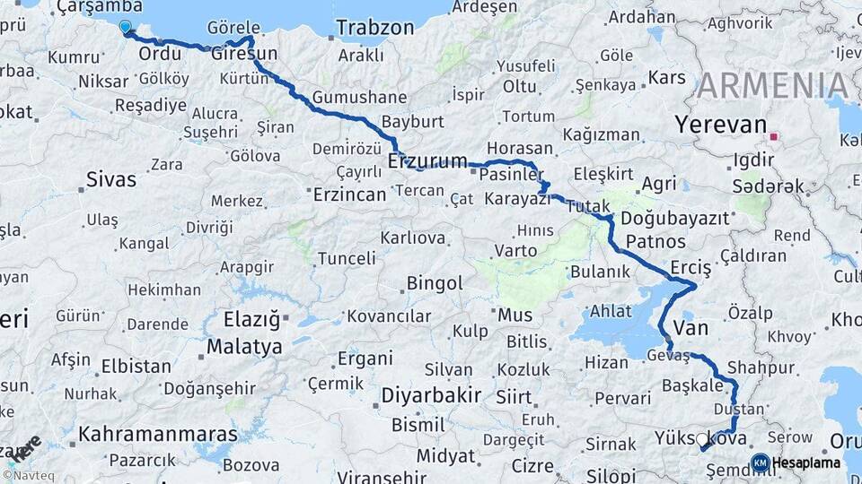 Ordu Fatsa Hakkari Arası Kaç Km - Yol Haritası