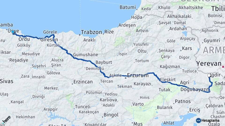 Ordu Fatsa Iğdır Arası Kaç Km - Yol Haritası