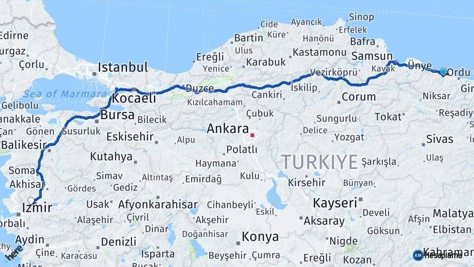 Ordu Fatsa Manisa Arası Kaç Km - Yol Haritası
