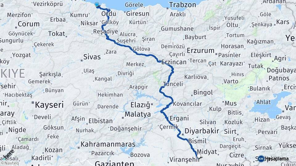 Ordu Fatsa Mardin Arası Kaç Km - Yol Haritası