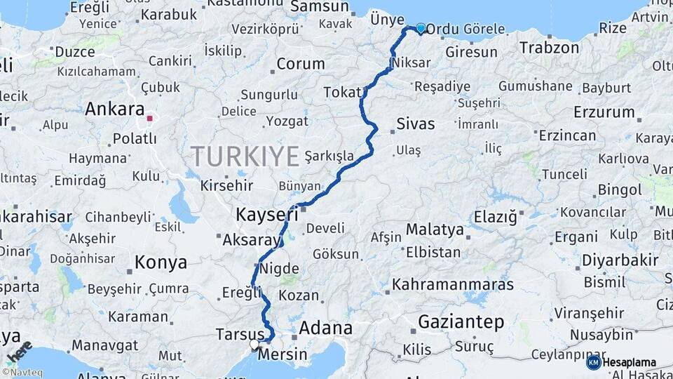 Ordu Fatsa Mersin Arası Kaç Km - Yol Haritası