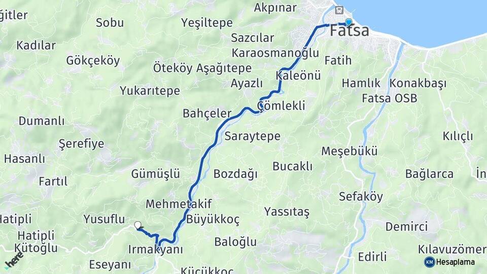 Ordu Fatsa Oluklu Fatsa Arası Kaç Km - Yol Haritası