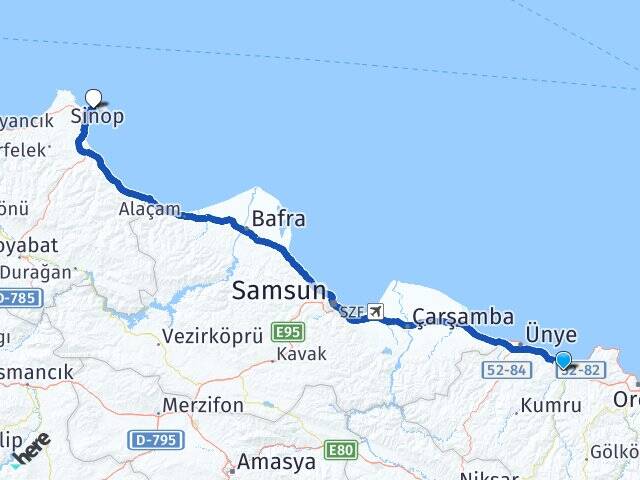 Ordu Fatsa Ordu Sinop Arası Kaç Km - Yol Haritası